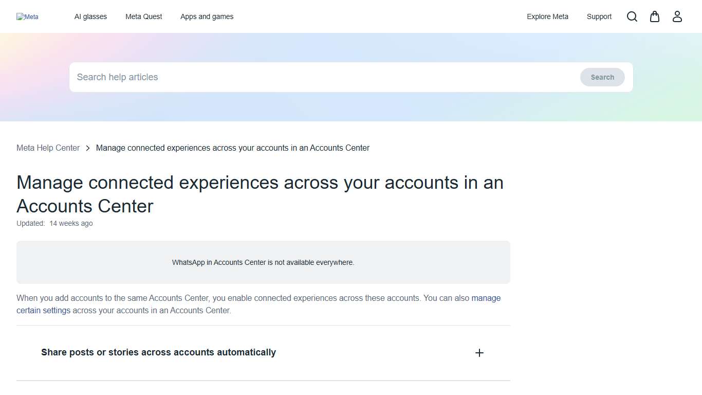 Manage connected experiences across your accounts in an Accounts Center Meta Help Center Meta Store